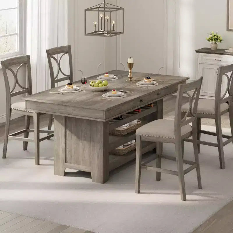 60-Inch Kitchen Island with Storage, Farmhouse 4-Tier Stationary Island Table with Large Countertop for Kitchen, Dining Room, Living Room