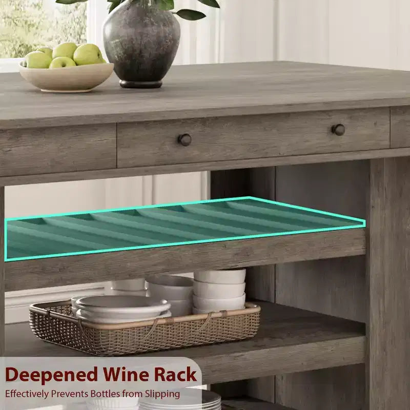 60-Inch Kitchen Island with Storage, Farmhouse 4-Tier Stationary Island Table with Large Countertop for Kitchen, Dining Room, Living Room