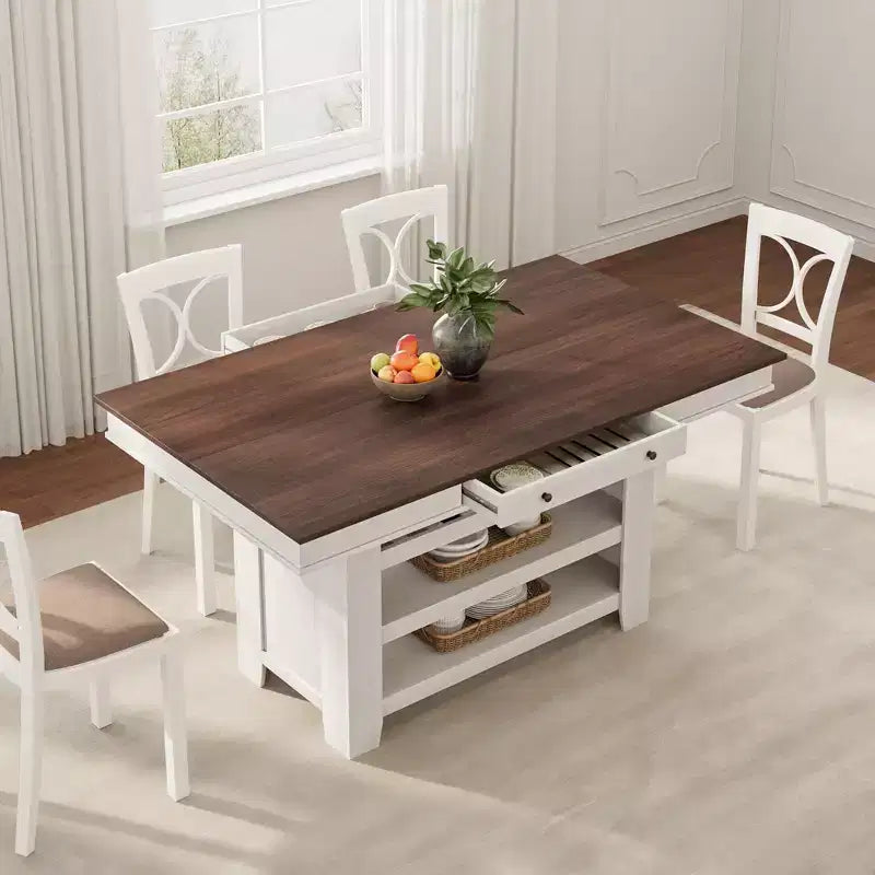 60-Inch Kitchen Island with Storage, Farmhouse 4-Tier Stationary Island Table with Large Countertop for Kitchen, Dining Room, Living Room