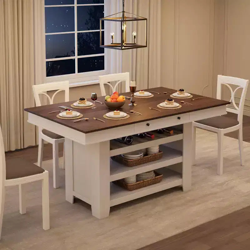 60-Inch Kitchen Island with Storage, Farmhouse 4-Tier Stationary Island Table with Large Countertop for Kitchen, Dining Room, Living Room