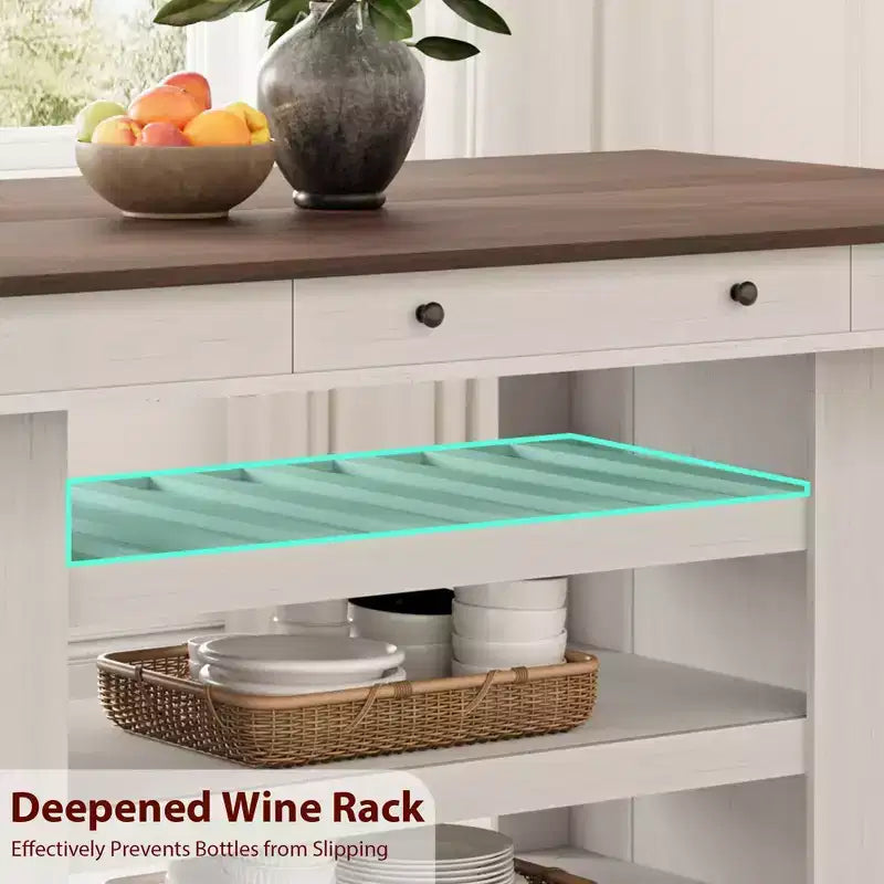 60-Inch Kitchen Island with Storage, Farmhouse 4-Tier Stationary Island Table with Large Countertop for Kitchen, Dining Room, Living Room