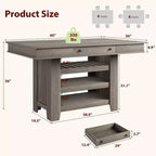 60-Inch Kitchen Island with Storage, Farmhouse 4-Tier Stationary Island Table with Large Countertop for Kitchen, Dining Room, Living Room