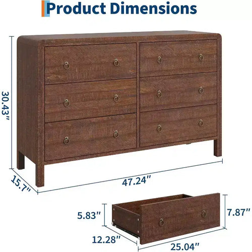6 Drawer Dresser, Storage Organizer with Sturdy Metal Handle, TV Stand for 55 inch TV, Chest of Drawers for Living Room, Hallway, Closet