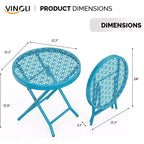 VINGLI Patio Folding Side Table, Small Outdoor Table with Everlasting Floral Pattern and Sturdy X-Shaped Metal Frame Ideal,Blue, 1 Pack