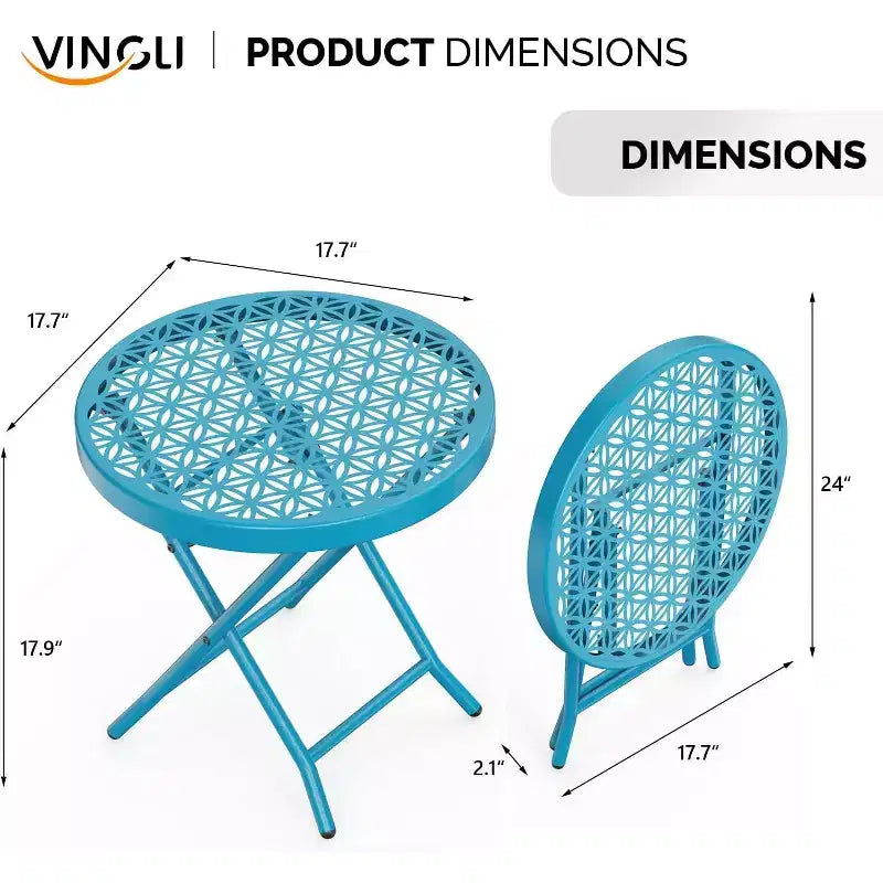 VINGLI Patio Folding Side Table, Small Outdoor Table with Everlasting Floral Pattern and Sturdy X-Shaped Metal Frame Ideal,Blue, 1 Pack