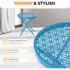VINGLI Patio Folding Side Table, Small Outdoor Table with Everlasting Floral Pattern and Sturdy X-Shaped Metal Frame Ideal,Blue, 1 Pack