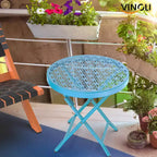 VINGLI Patio Folding Side Table, Small Outdoor Table with Everlasting Floral Pattern and Sturdy X-Shaped Metal Frame Ideal,Blue, 1 Pack