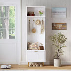 74 Modern Hall Tree with Bench & Storage, Entryway Organizer with 4 Gold Hooks, Shoe Cabinet for Living Room, Coat Rack with Metal Legs