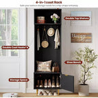 74 Modern Hall Tree with Bench & Storage, Entryway Organizer with 4 Gold Hooks, Shoe Cabinet for Living Room, Coat Rack with Metal Legs