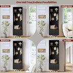 74 Modern Hall Tree with Bench & Storage, Entryway Organizer with 4 Gold Hooks, Shoe Cabinet for Living Room, Coat Rack with Metal Legs