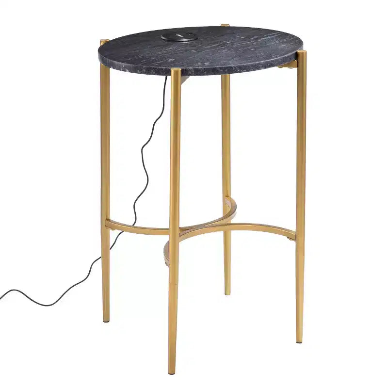 Clarvin Side Table with Wireless Charging Station - Gold/Black - SEI