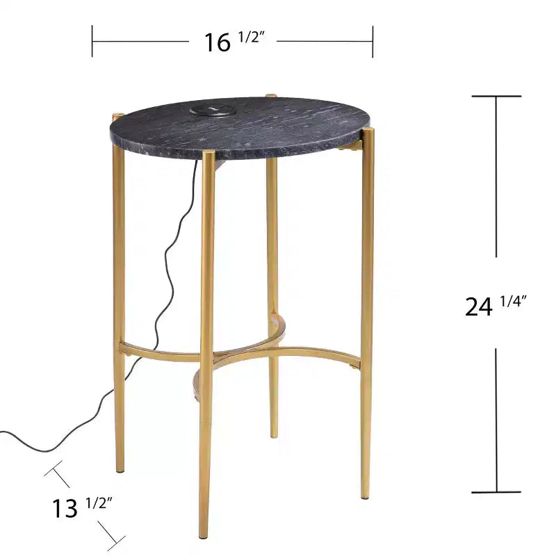 Clarvin Side Table with Wireless Charging Station - Gold/Black - SEI