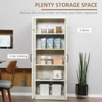 63 2-Door Kitchen Pantry, Freestanding Storage Cabinet with 5-tier Shelving and 2 Adjustable Shelves for Dining Room