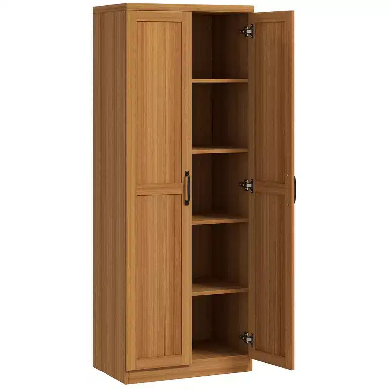 63 2-Door Kitchen Pantry, Freestanding Storage Cabinet with 5-tier Shelving and 2 Adjustable Shelves for Dining Room
