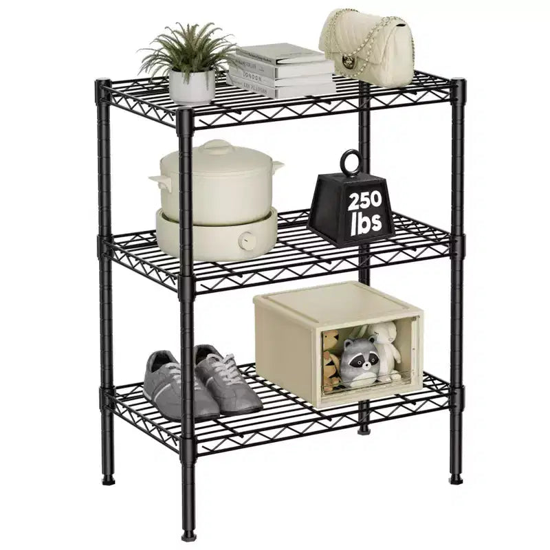 MAYEERTY 3 Tier Adjustable Metal Wire Storage Rack Heavy Duty Organizer for Kitchen Closet Pantry Garage Bathroom Laundry
