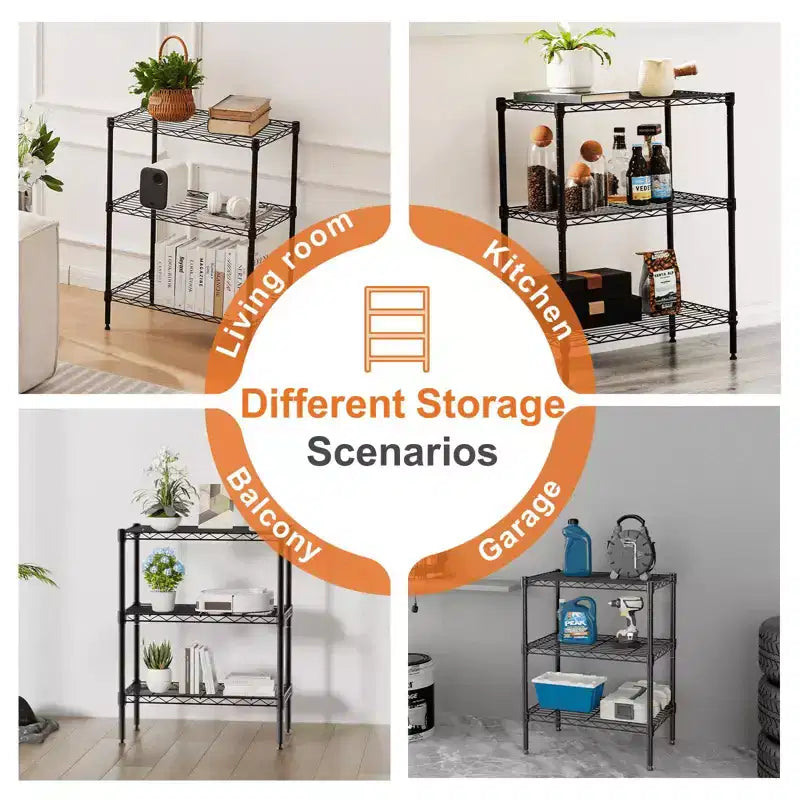 MAYEERTY 3 Tier Adjustable Metal Wire Storage Rack Heavy Duty Organizer for Kitchen Closet Pantry Garage Bathroom Laundry