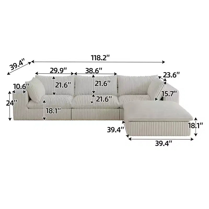 MAYEERTY 39.8 Cloud Sofa Black - 39.8, Corduroy, Double-Layer, No Assembly, DIY for Corner