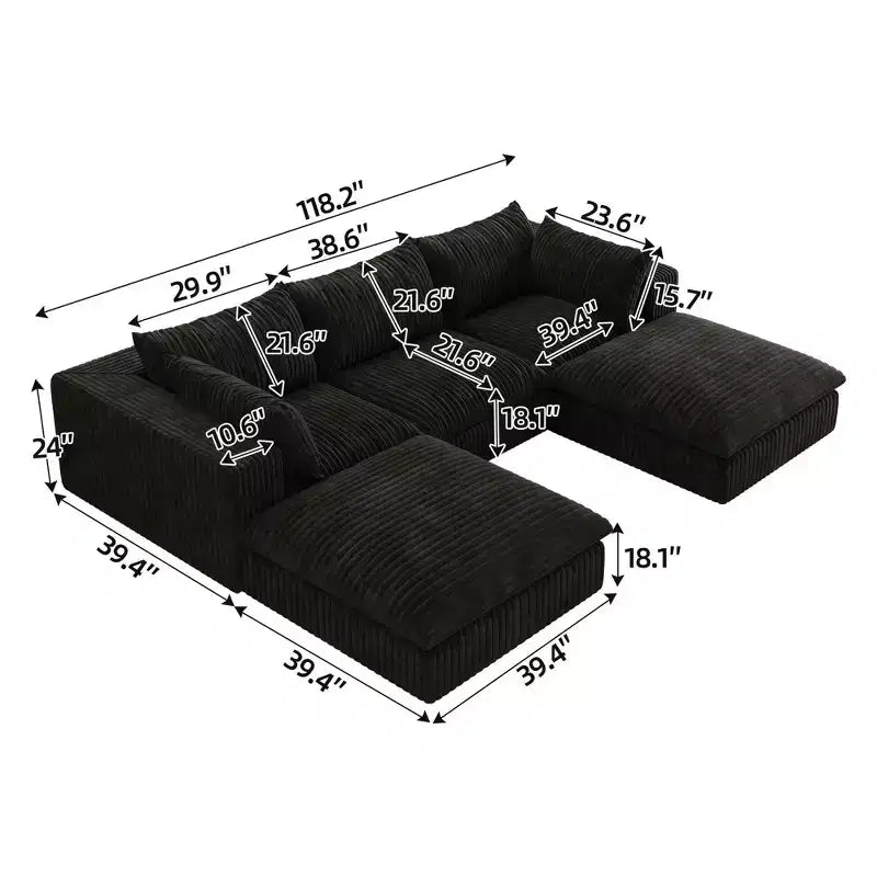 MAYEERTY 39.8 Cloud Sofa Black - 39.8, Corduroy, Double-Layer, No Assembly, DIY for Corner
