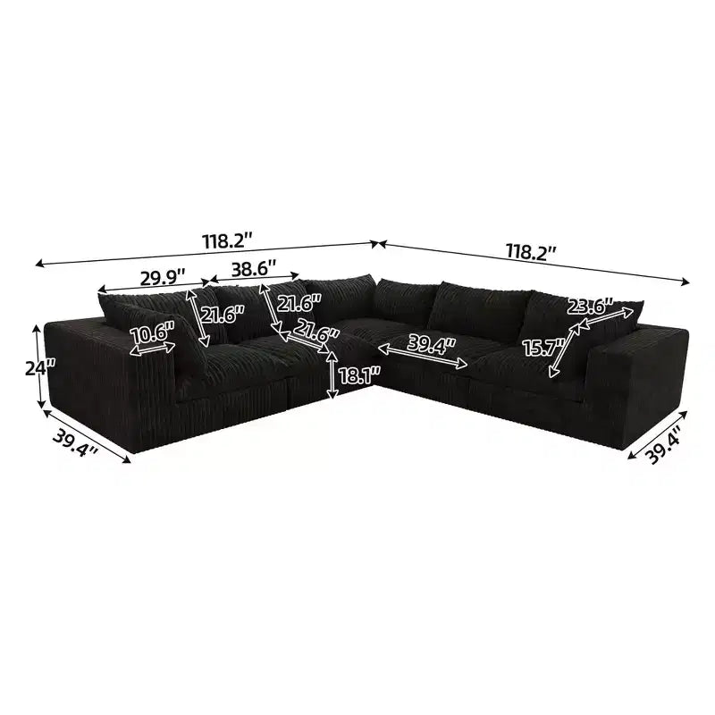 MAYEERTY 39.8 Cloud Sofa Black - 39.8, Corduroy, Double-Layer, No Assembly, DIY for Corner