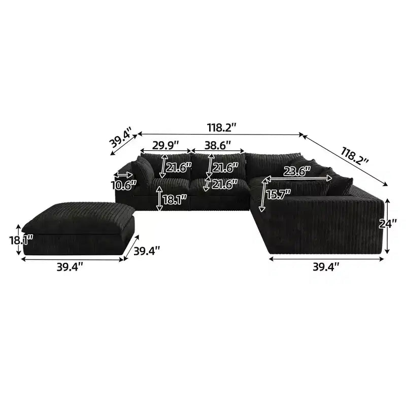 MAYEERTY 39.8 Cloud Sofa Black - 39.8, Corduroy, Double-Layer, No Assembly, DIY for Corner