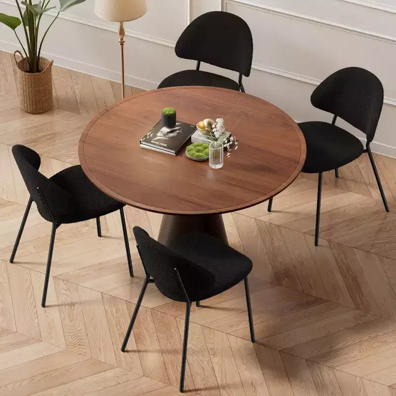 Okak Modern Armless Minimalist-Design Home Dining Chairs for Kitchen Dining Room,Boucle/PU Upholstered Seating Dining Chair Set of 4