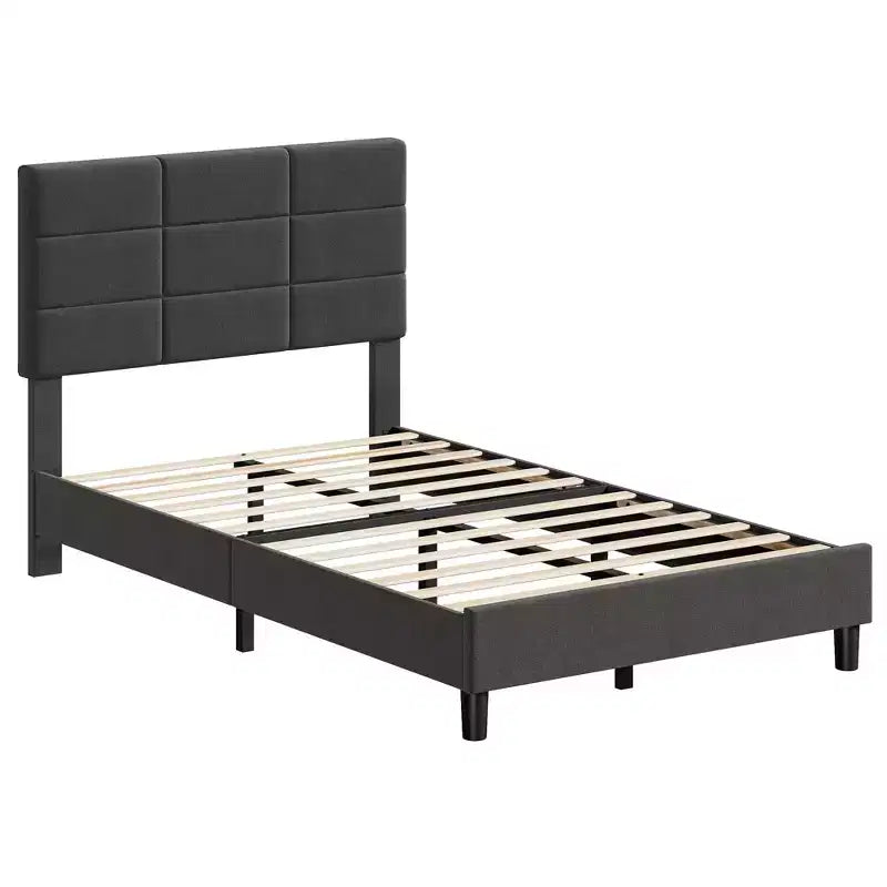 Linen Upholstered Platform Bed Frame with Adjustable Headboard  Grey, No Box Spring Needed
