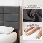 Linen Upholstered Platform Bed Frame with Adjustable Headboard  Grey, No Box Spring Needed