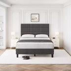 Linen Upholstered Platform Bed Frame with Adjustable Headboard  Grey, No Box Spring Needed