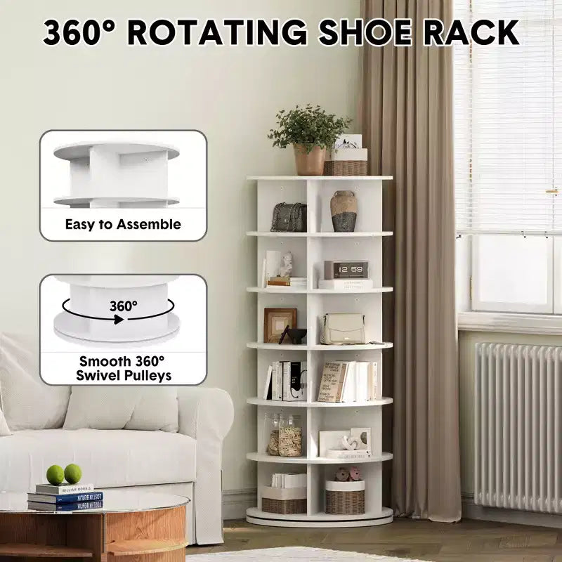 360 Rotating Freestanding Shoe Cabinet, Circular Rotating Shoe Rack Tower, Vertical Rotating Shoe Display Stand, Suitable for Entryway