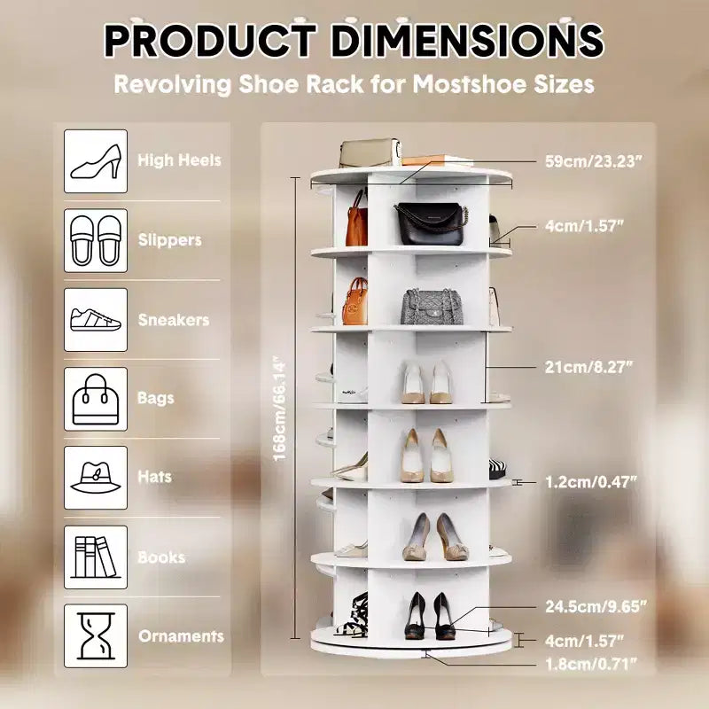 360 Rotating Freestanding Shoe Cabinet, Circular Rotating Shoe Rack Tower, Vertical Rotating Shoe Display Stand, Suitable for Entryway