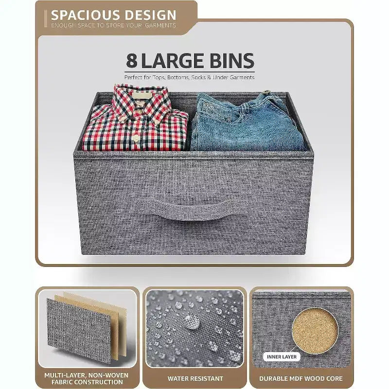 Sorbus 8 Drawers Dresser- Storage Unit with Steel Frame, Wood Top, Fabric Bins - for Bedroom, Closet, Office and more