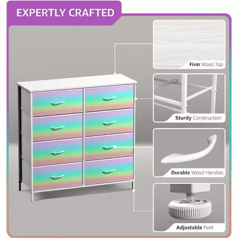 Sorbus 8 Drawers Dresser- Storage Unit with Steel Frame, Wood Top, Fabric Bins - for Bedroom, Closet, Office and more