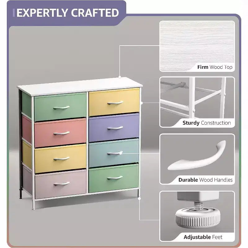 Sorbus 8 Drawers Dresser- Storage Unit with Steel Frame, Wood Top, Fabric Bins - for Bedroom, Closet, Office and more