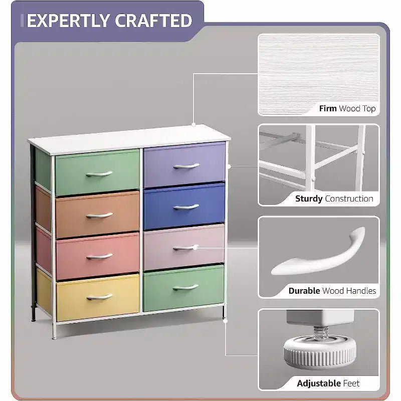 Sorbus 8 Drawers Dresser- Storage Unit with Steel Frame, Wood Top, Fabric Bins - for Bedroom, Closet, Office and more