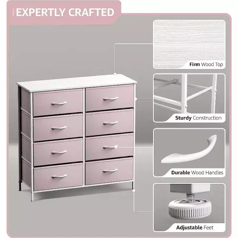 Sorbus 8 Drawers Dresser- Storage Unit with Steel Frame, Wood Top, Fabric Bins - for Bedroom, Closet, Office and more