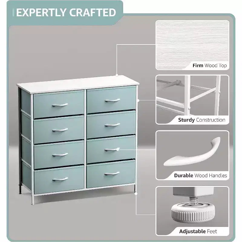 Sorbus 8 Drawers Dresser- Storage Unit with Steel Frame, Wood Top, Fabric Bins - for Bedroom, Closet, Office and more