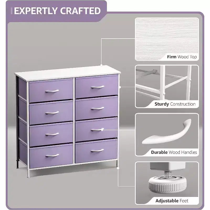Sorbus 8 Drawers Dresser- Storage Unit with Steel Frame, Wood Top, Fabric Bins - for Bedroom, Closet, Office and more