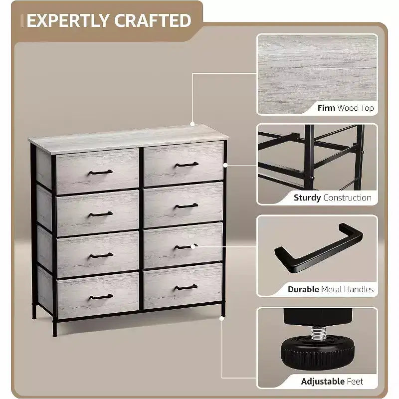 Sorbus 8 Drawers Dresser- Storage Unit with Steel Frame, Wood Top, Fabric Bins - for Bedroom, Closet, Office and more