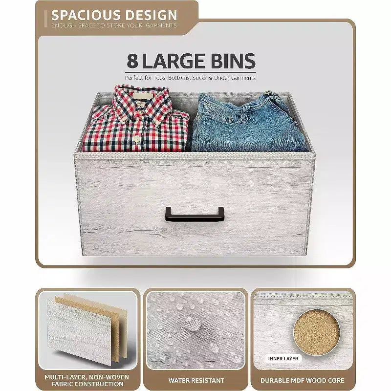 Sorbus 8 Drawers Dresser- Storage Unit with Steel Frame, Wood Top, Fabric Bins - for Bedroom, Closet, Office and more
