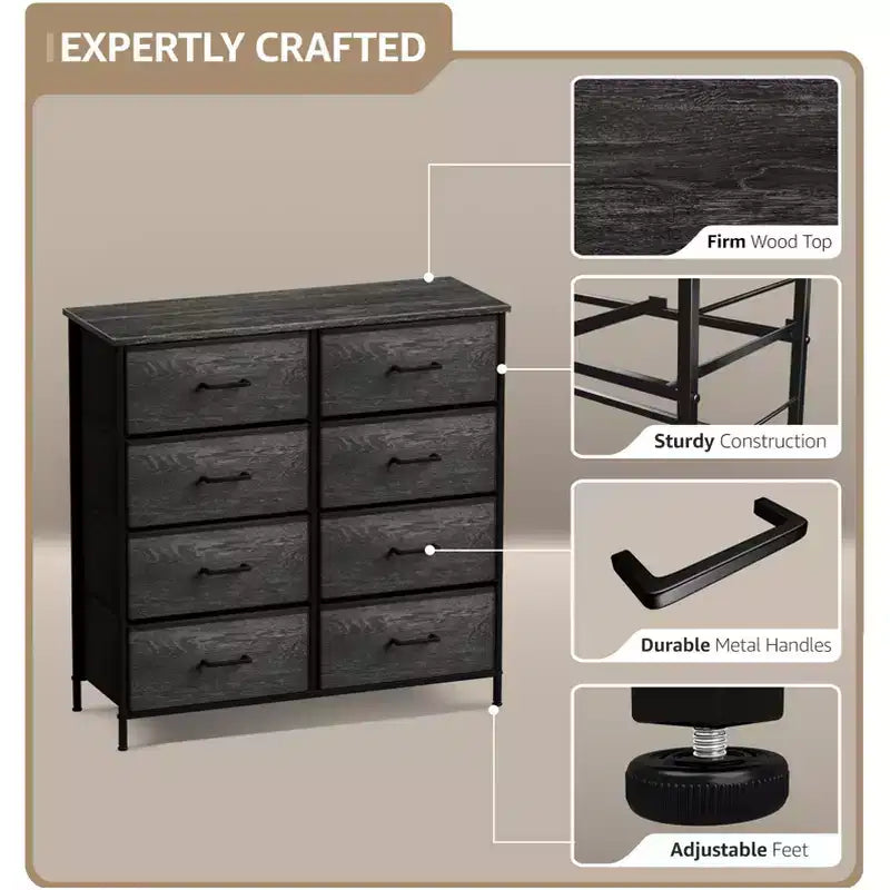 Sorbus 8 Drawers Dresser- Storage Unit with Steel Frame, Wood Top, Fabric Bins - for Bedroom, Closet, Office and more
