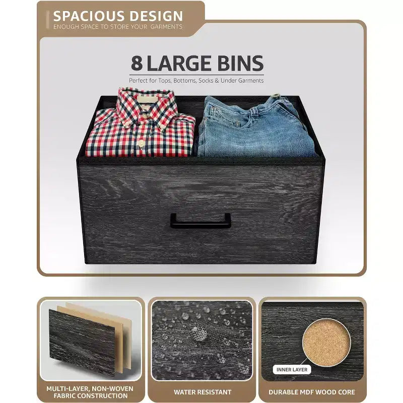 Sorbus 8 Drawers Dresser- Storage Unit with Steel Frame, Wood Top, Fabric Bins - for Bedroom, Closet, Office and more