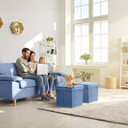 Seat & Declutter! Plush cushion, hidden storage, lightweight & portable. Folds flat