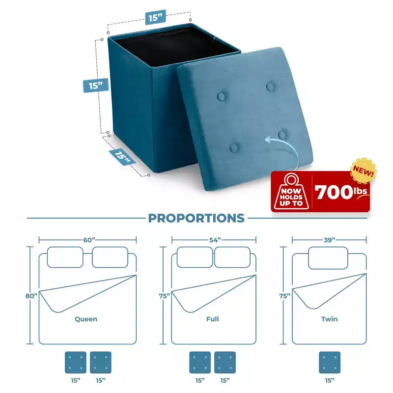 Seat & Declutter! Plush cushion, hidden storage, lightweight & portable. Folds flat