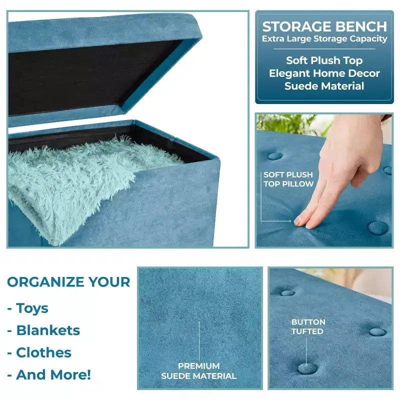 Seat & Declutter! Plush cushion, hidden storage, lightweight & portable. Folds flat