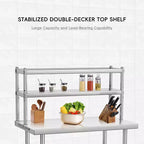 Stainless Steel Table 48x24, Heavy Duty Metal Commercial Prep Table with Four Tiers of Storage with Hooks for Kitchen, Home, Hotel Food Prep