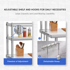 Stainless Steel Table 48x24, Heavy Duty Metal Commercial Prep Table with Four Tiers of Storage with Hooks for Kitchen, Home, Hotel Food Prep