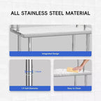 Stainless Steel Table 48x24, Heavy Duty Metal Commercial Prep Table with Four Tiers of Storage with Hooks for Kitchen, Home, Hotel Food Prep