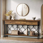 Lantine 70.86 Extra Long Console Sofa Table with 3 Drawers, Industrial 2-Tier Narrow Entryway Table for Living Room, Hallway