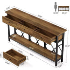 Lantine 70.86 Extra Long Console Sofa Table with 3 Drawers, Industrial 2-Tier Narrow Entryway Table for Living Room, Hallway