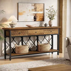 Lantine 70.86 Extra Long Console Sofa Table with 3 Drawers, Industrial 2-Tier Narrow Entryway Table for Living Room, Hallway